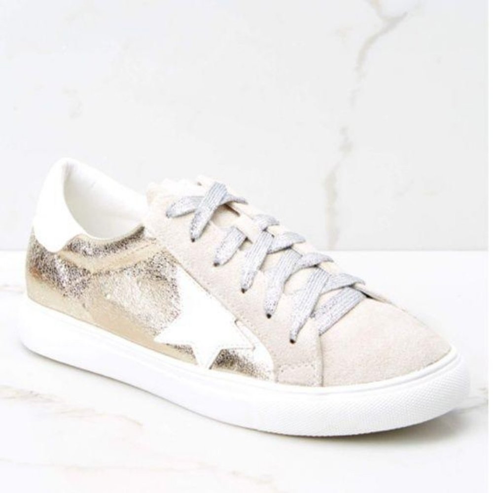 Metallic Gold Low Top Star Sneakers - Picture 2 of 8